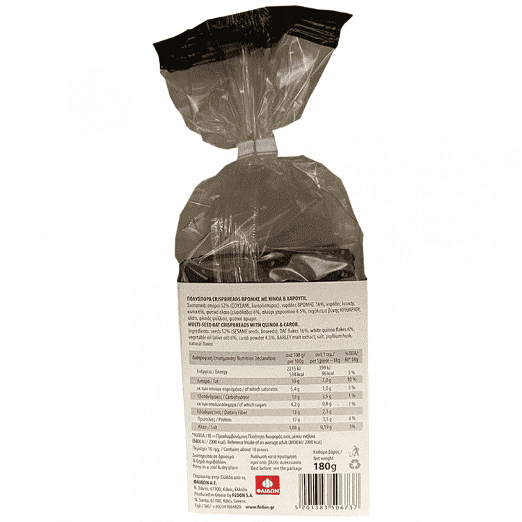 Φαίδων Crispbread Βρώμης Με Κινόα & Χαρούπι 180gr