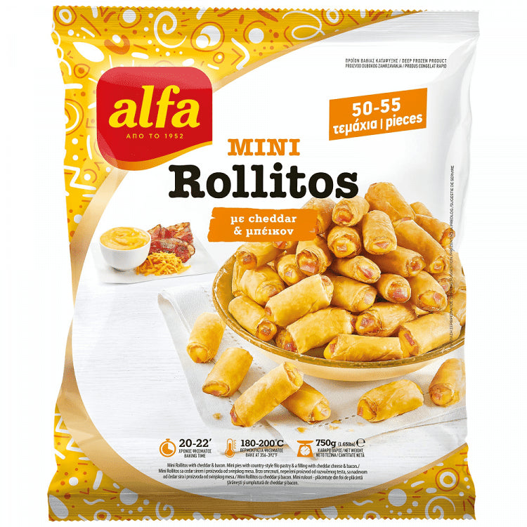 Alfa Mini Rollitos Τσένταρ & Μπέικον Κατεψυγμένα 750gr