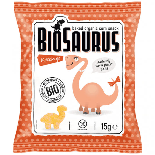 Biosaurus Σνακ Καλαμποκιού Με Γεύση Κέτσαπ Βιολογικό 15gr