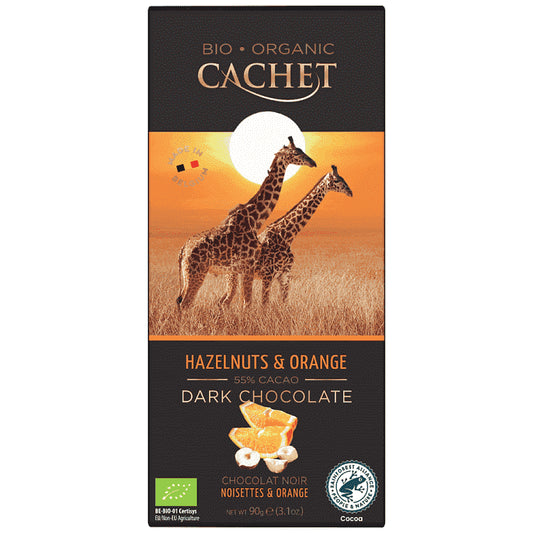 Cachet Σοκολάτα Μαύρη 55% Φουντούκι & Πορτοκάλι 90gr