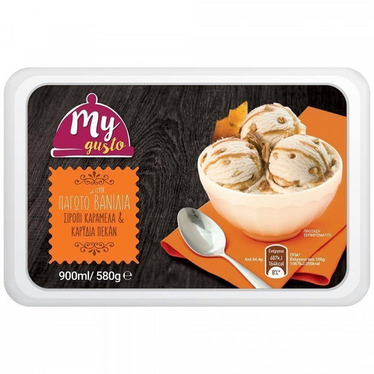 My Gusto Παγωτό Βανίλια Σιρόπι Καραμέλα & Καρύδια 580gr (900ml)